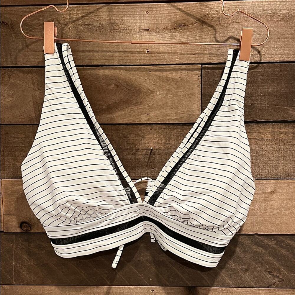 CALIA by Carrie Underwood Women's V-Neck Bikini Swim Top Black White Stripe XL